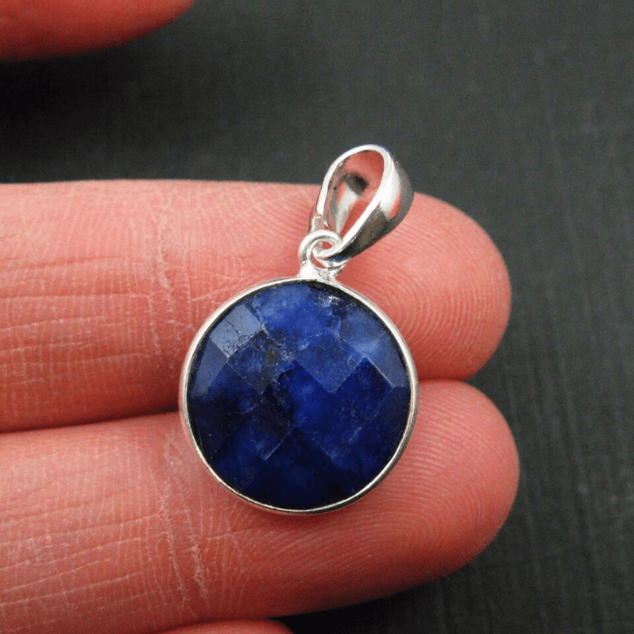 Round Blue Sapphire Gemstone Pendant
