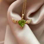 Natural Peridot Cross Angel Wings Pendant