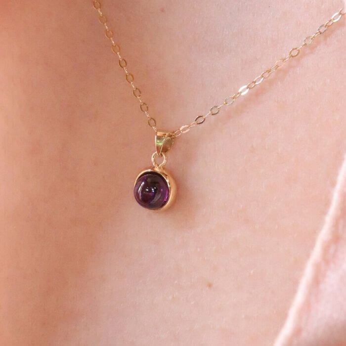 10k Rose Gold Genuine Round Amethyst Pendant With Chain - 1DNV6A