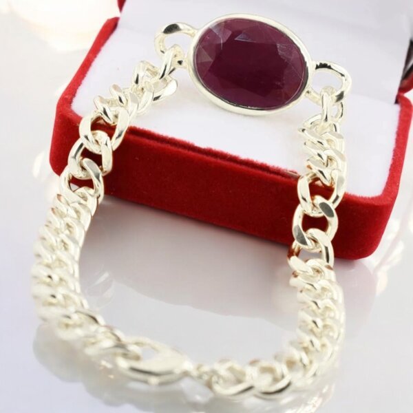 Natural Ruby (Manik) Bracelet in Silver