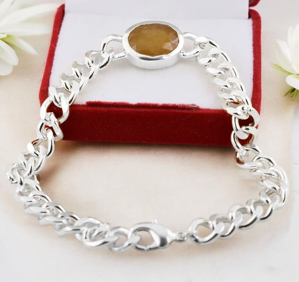 Yellow Sapphire (Pukhraj) Bracelet in Silver