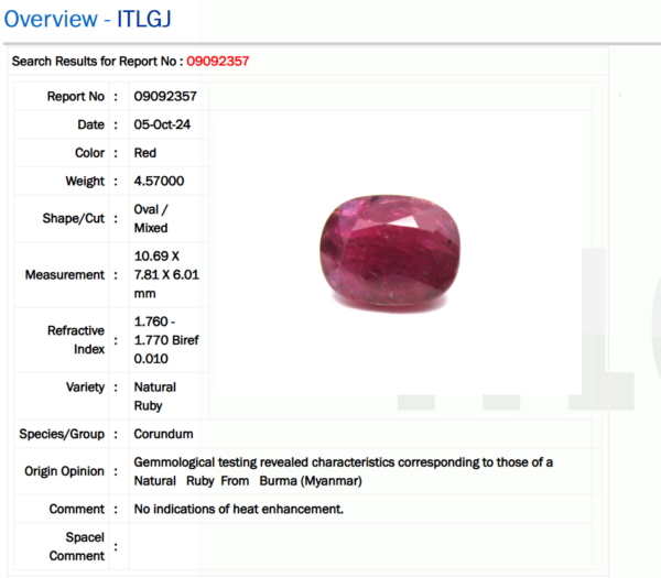 4.20 Carat/ 4.57 Ratti Burma Ruby Gemstone