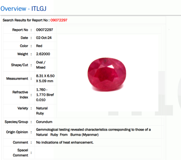2.62 Carat/ 2.85 Ratti Burma Ruby Gemstone
