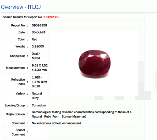 2.98 Carat/ 3.24 Ratti Burma Ruby Gemstone