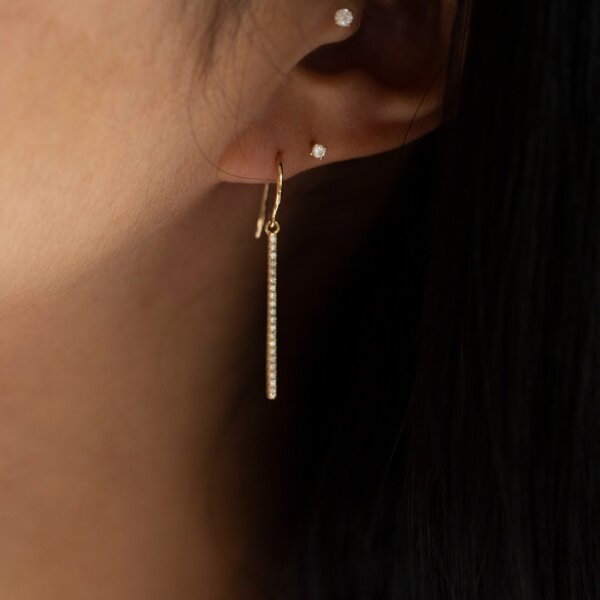 Straight Dainty CVD Diamond Statement Earrings in Gold