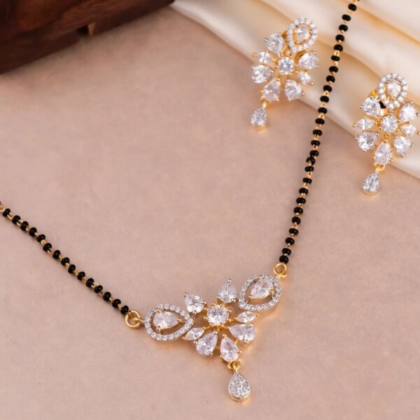 Floral CVD Diamond Mangalsutra with Earrings