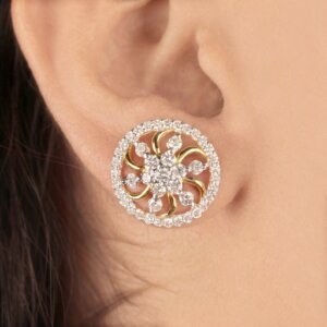 Golden Sunburst CVD Diamond Stud Earrings