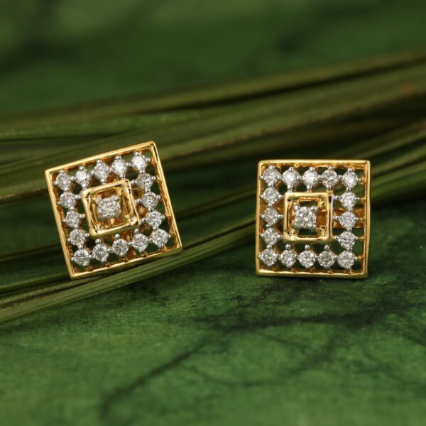 Gold and CVD Diamond Square Stud Earrings