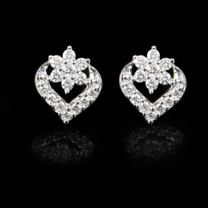 CVD Diamond Heart and Flower Stud Earrings