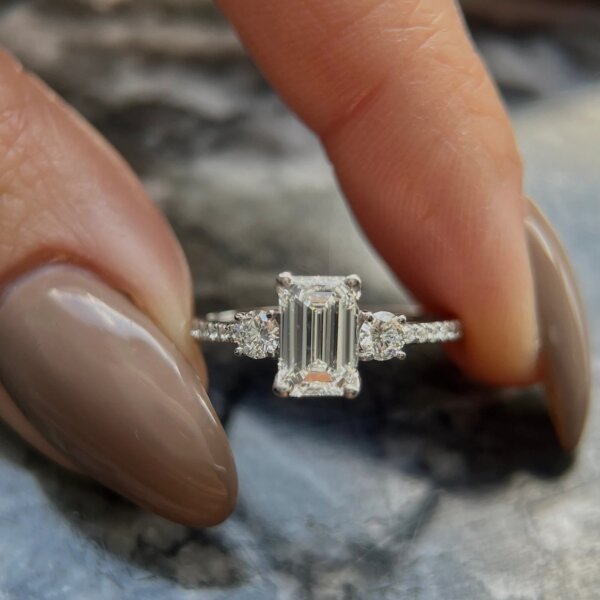 Emerald Cut CVD Diamond Engagement Ring