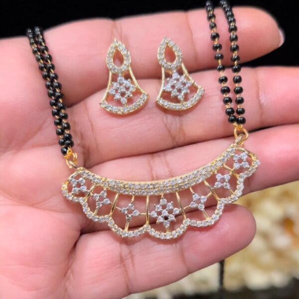 Elegant CVD Diamond Mangalsutra with Matching Earrings