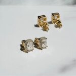 Emerald Cut CVD Diamond Halo Stud Earrings