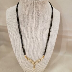 Radiant V-Shaped Diamond Mangalsutra with Dual Black Bead Chain