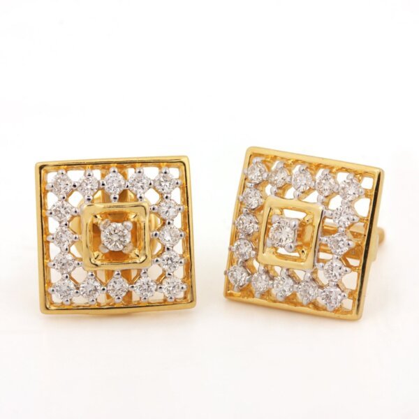 Gold and CVD Diamond Square Stud Earrings