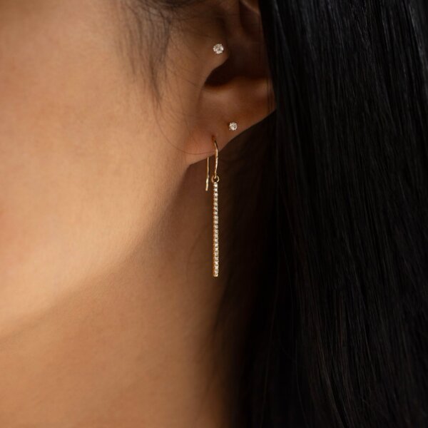 Straight Dainty CVD Diamond Statement Earrings in Gold