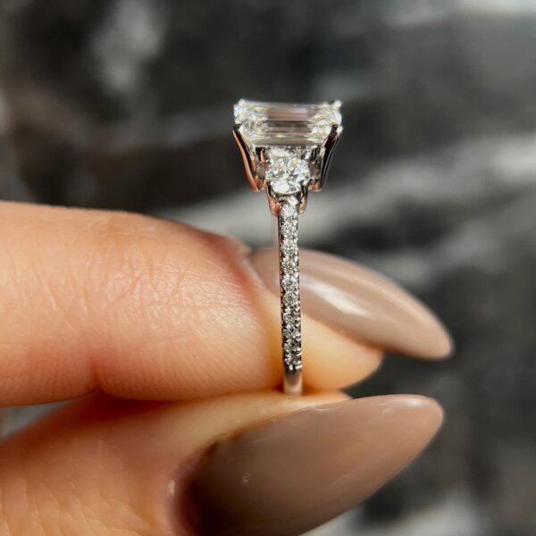 Emerald Cut CVD Diamond Engagement Ring