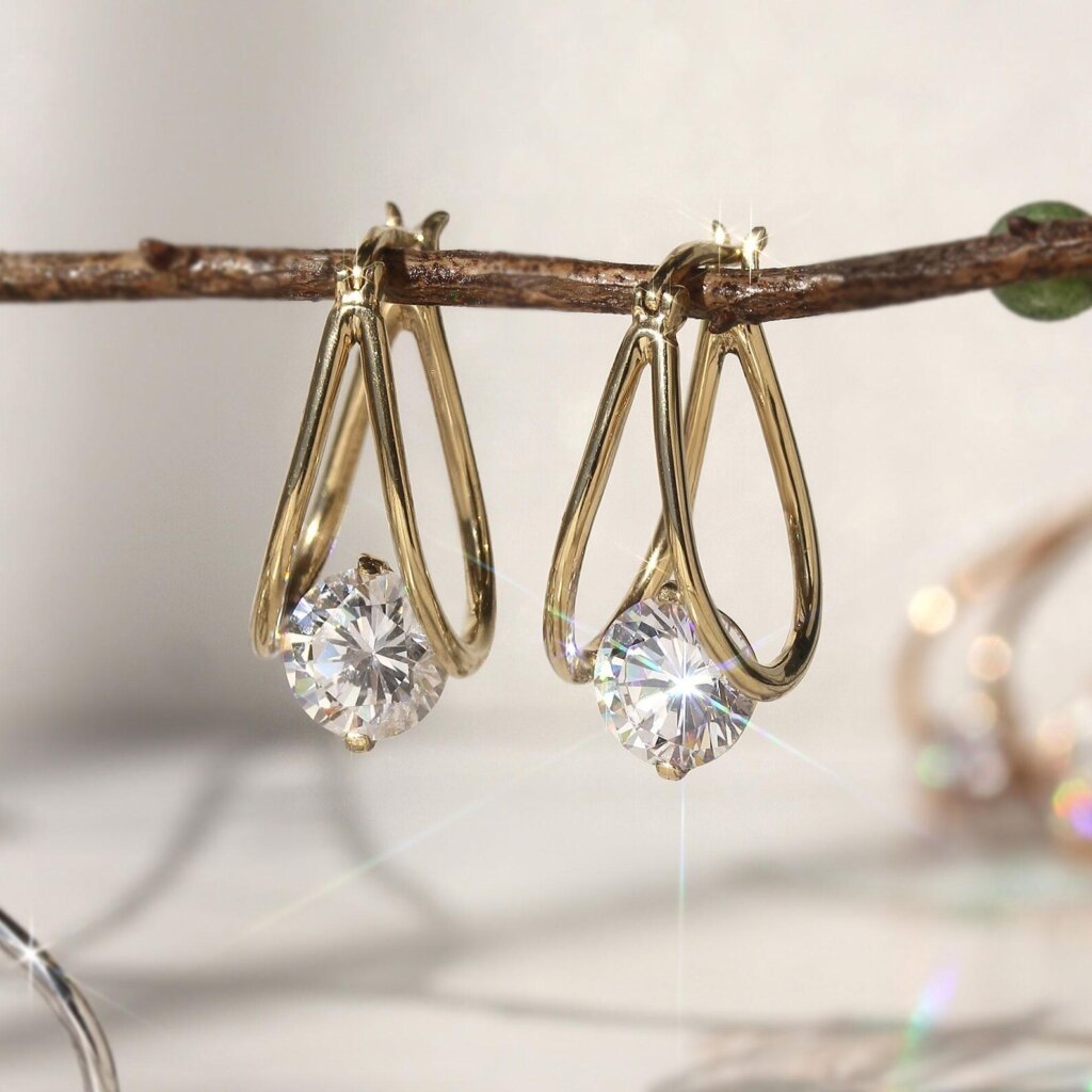 0.50 Cent Round CVD Diamond Earrings in Gold
