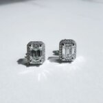 Emerald Cut CVD Diamond Halo Stud Earrings