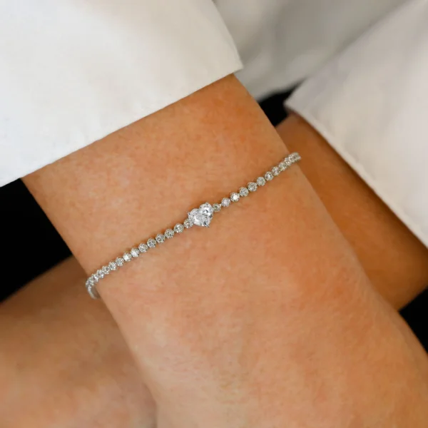 Heart Solitaire with Side Stone CVD Diamond Bracelet