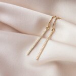 Straight Dainty CVD Diamond Statement Earrings in Gold