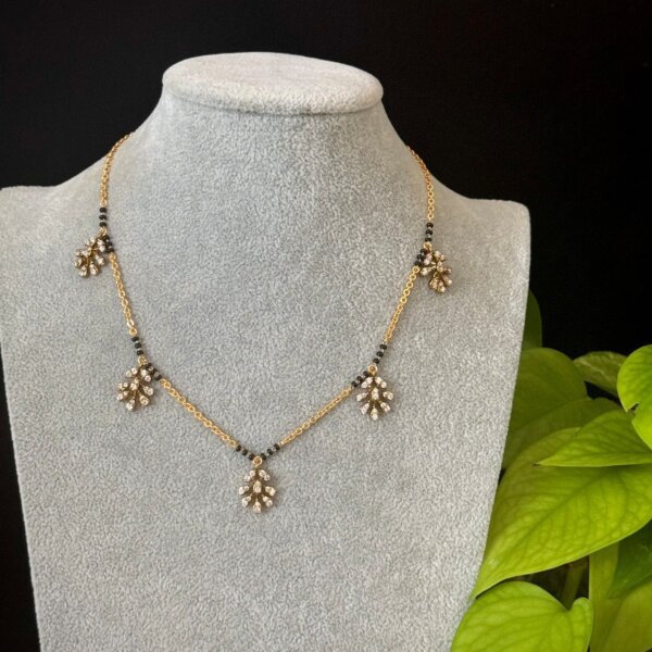 Gold-Plated Mangalsutra with CVD Diamond-Cut Floral Pendants