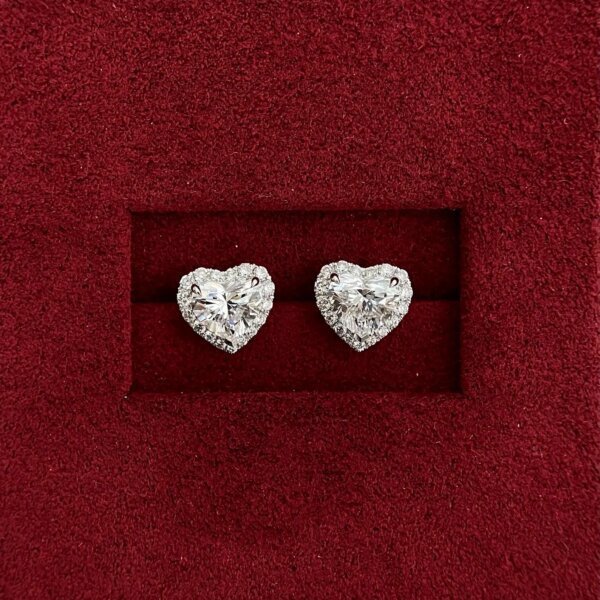 Heart Cut CVD Diamond Halo Stud Earrings