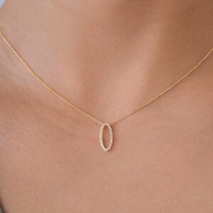 Oval Dainty CVD Diamond Pendant in Gold With Chain