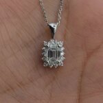 Emerald Cut Lab Grown Diamond Halo Pendant in Gold
