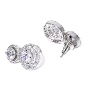 Double Halo CVD Diamond Dangle Earrings with Pave Setting