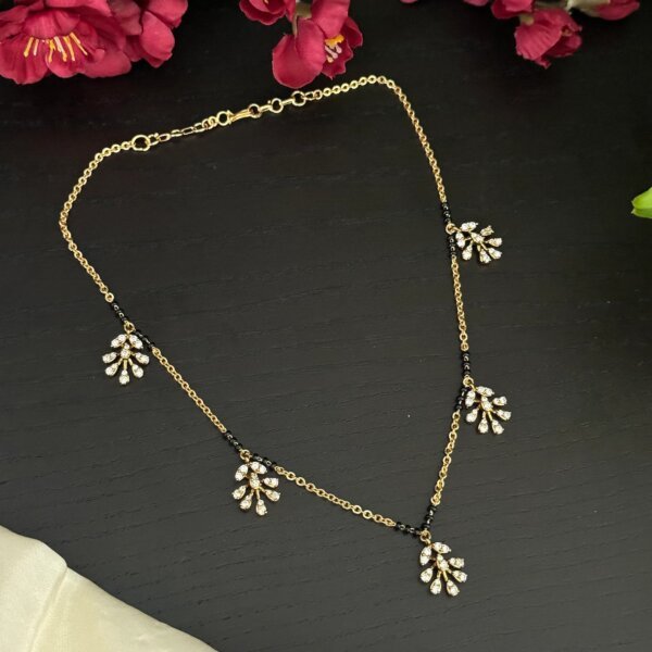 Gold-Plated Mangalsutra with CVD Diamond-Cut Floral Pendants