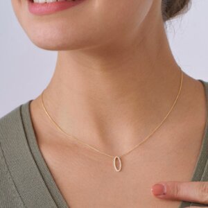 Oval Dainty CVD Diamond Pendant in Gold With Chain