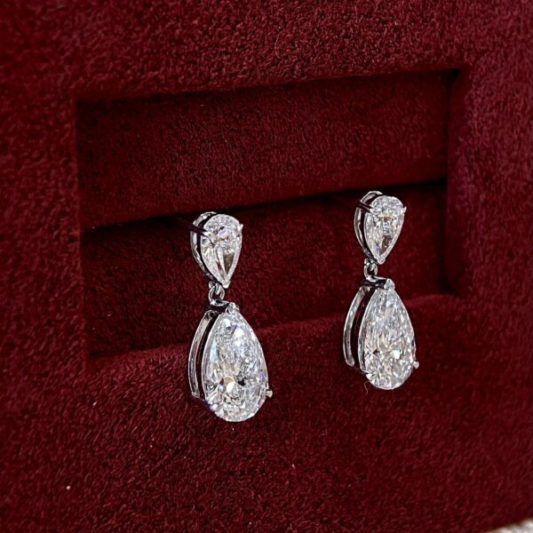 CVD Diamond Double Pear Dangle and Drop Earrings