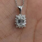 Emerald Cut Lab Grown Diamond Halo Pendant in Gold