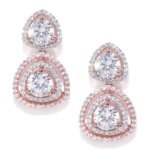 Trillion Shape Round Cut CVD Dangle Earrings with Halo Setting