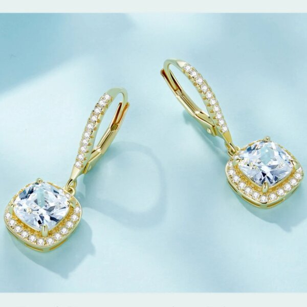 Princess Cut CVD Diamond Halo Dangle Earrings