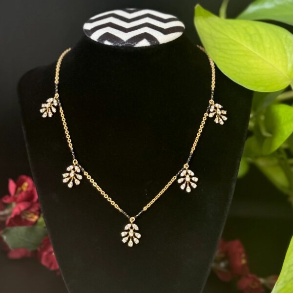 Gold-Plated Mangalsutra with CVD Diamond-Cut Floral Pendants