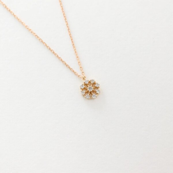 Rose Gold Floral Diamond Pendant Necklace