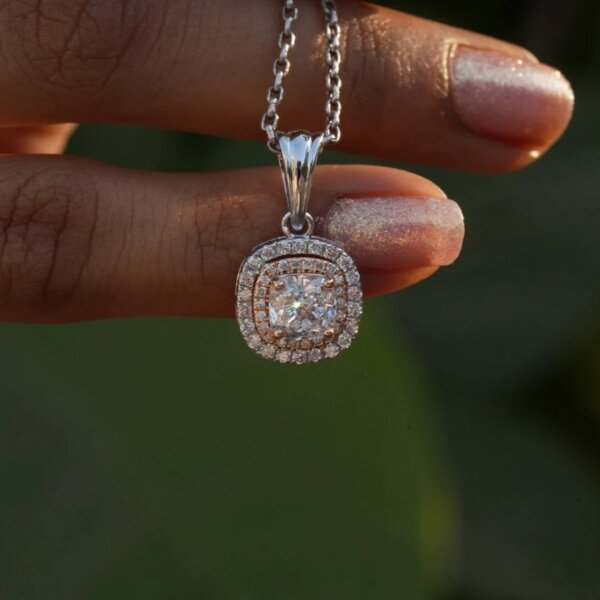 Cushion Double Halo CVD Diamond Pendant