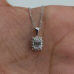Emerald Cut Lab Grown Diamond Halo Pendant in Gold