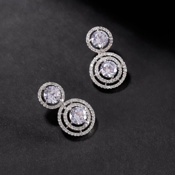 Double Halo CVD Diamond Dangle Earrings with Pave Setting