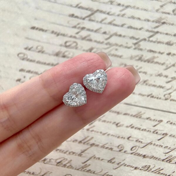 Heart Cut CVD Diamond Halo Stud Earrings