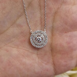 Round Double Halo CVD Diamond Necklace in Gold