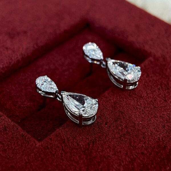 CVD Diamond Double Pear Dangle and Drop Earrings