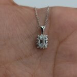 Emerald Cut Lab Grown Diamond Halo Pendant in Gold