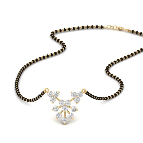 Floral CVD Diamond Mangalsutra with Elegant Gold and Black Bead Chain