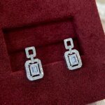Emerald Cut CVD Diamond Halo Double Layered Stud Earrings