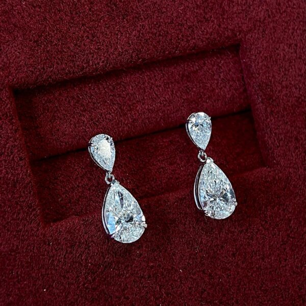 CVD Diamond Double Pear Dangle and Drop Earrings