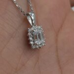 Emerald Cut Lab Grown Diamond Halo Pendant in Gold