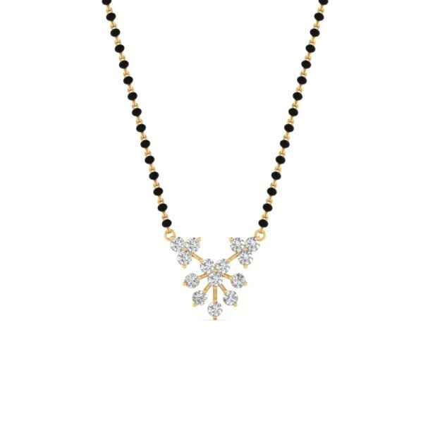 Floral CVD Diamond Mangalsutra with Elegant Gold and Black Bead Chain