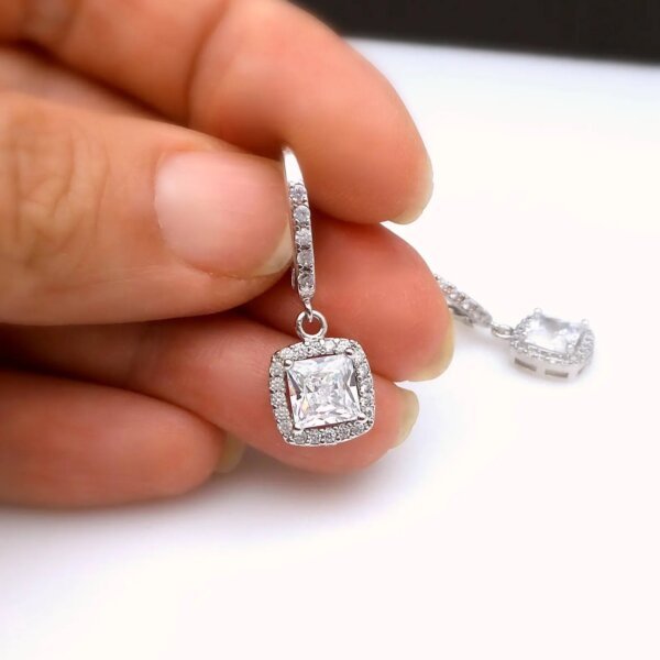 Princess Cut CVD Diamond Halo Dangle Earrings